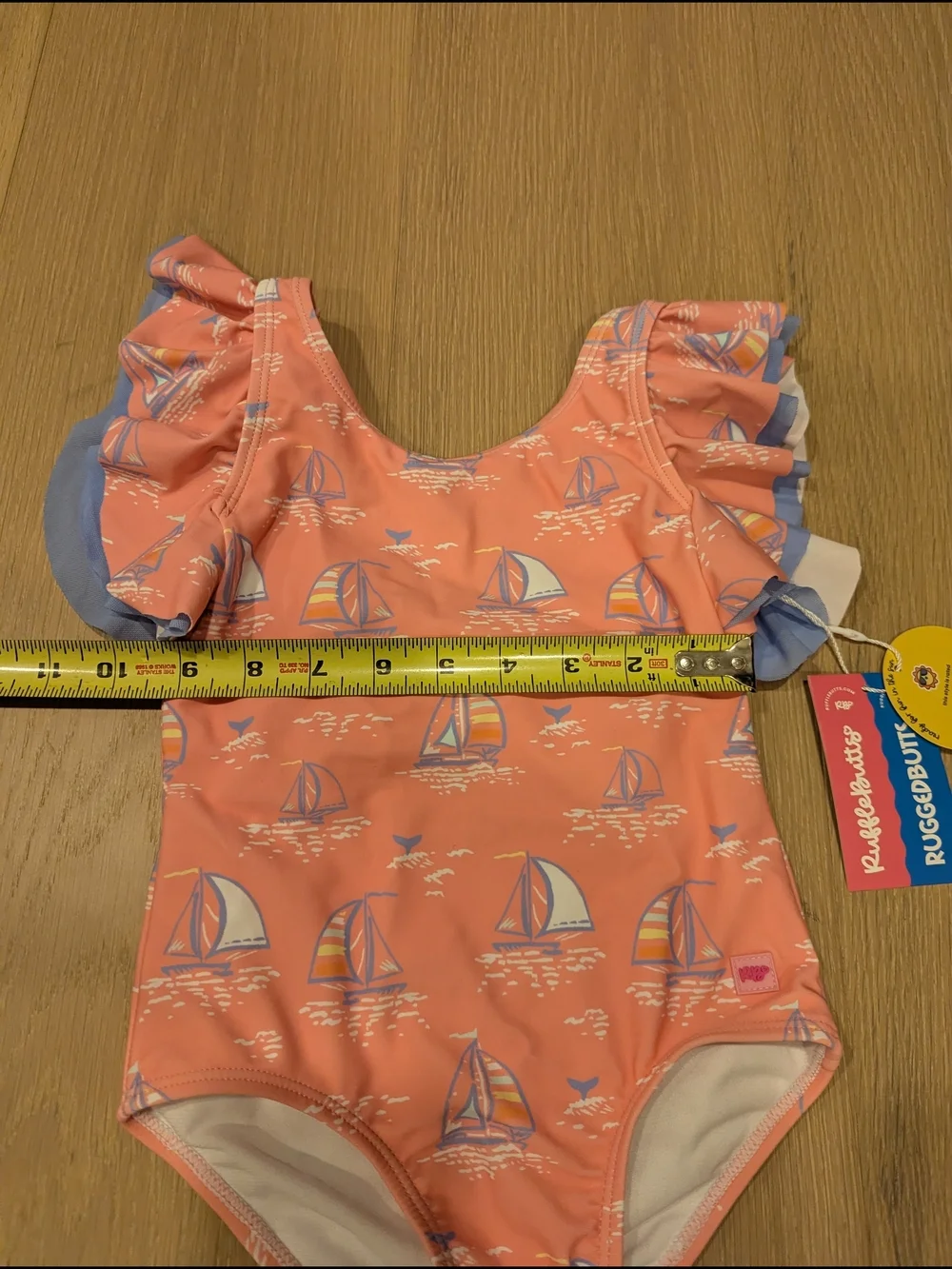Girls Coral Sailboat One-Piece Swimsuit with Ruffle Sleeves